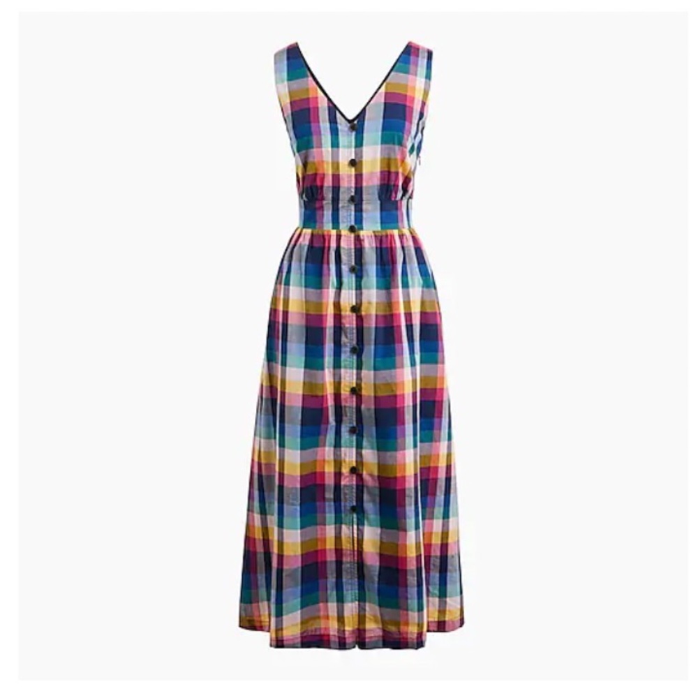 NWOT J Crew Mixed-Plaid Button-Up Midi Dress